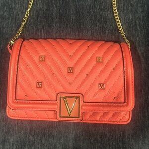 Victoria's Secret Coral Quilted Crossbody Bag with Gold Accents
